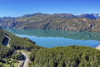 Lake Lago Verde at the carretera austral west of village Villa Cerro Castillo on a calm day,