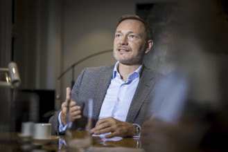 Christian Lindner (FDP), Federal Minister of Finance, recorded during an interview in his office at