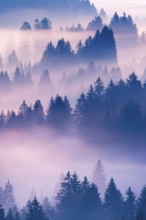 Fog and forest in Oberägeri in the canton of Zug, Switzerland, Europe