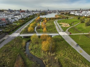Dortmund, North Rhine-Westphalia, Germany, Phoenix Lake, front of the renaturalised Emscher. The