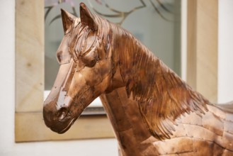 Head of a bronze horse sculpture in the city of horses Warendorf, district of Warendorf, North