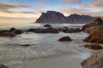 Evening atmosphere at Uttakleiv beach, Leknes, Nordland, Lofoten, Norway, Europe