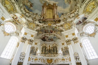 Interior view, pilgrimage church of St Coloman, Schwangau, Füssen, Ostallgäu, Allgäu, Swabia,