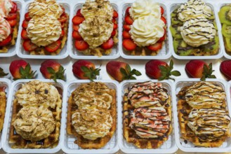 Belgian waffles and sweets, typical, calories, food, bakery, dessert, dessert, cream, traditional,