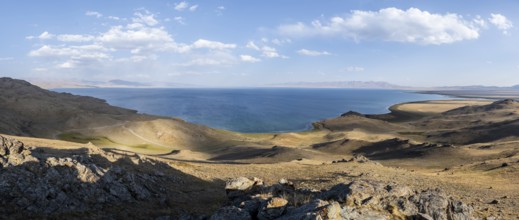 Mountain landscape with Lake Song Kul, Naryn region, Kyrgyzstan, Asia