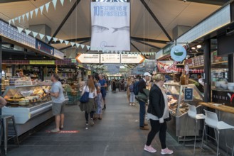 Torvehallerne market halls with market stalls, food of all kinds, restaurants, snack bars,