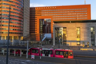 Courthouse, right, building of the public prosecutor's office, red, on Wilhelminaplein, on the