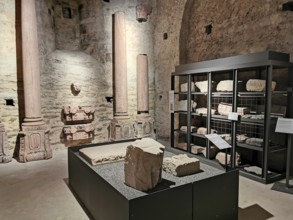 Lay refectory, exhibition of historical wine presses from the period 1668 to 1801, Eberbach