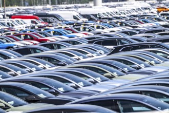 Storage area for new cars in the port of Vlissingen-Oost, vehicles are temporarily stored on over