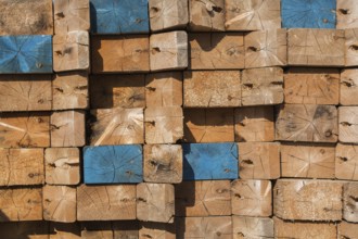 Stacked cut rectangular and square pieces of lumber, Quebec, Canada, North America