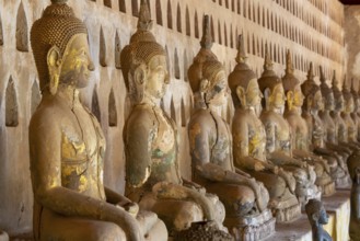 Ancient Buddha statues in the courtyard of Wat Si Saket, Vientiane, Vientiane province, Laos, Asia
