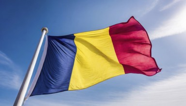 Flags, the national flag of Chad flutters in the wind