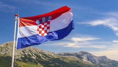 Flags, the national flag of Croatia flutters in the wind