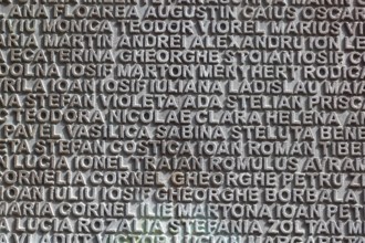 Banat, Timisoara, Timisoara, old town centre, names on a fountain, metal plate with names, Romania,