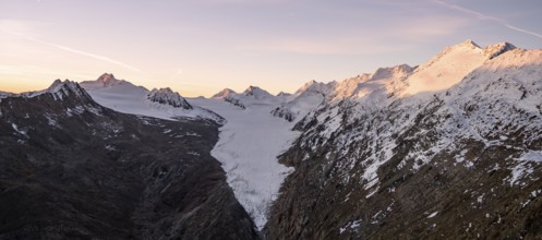 Mountain panorama and glacier at sunrise, Gurgler Ferner with summit Hochwilde and