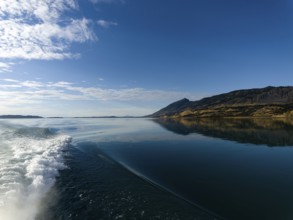Drive through the Bay of Last Hope, fjords and mountains, Puerto Natales, Patagonia, Chile, South