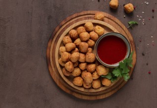 Chicken popcorn, deep fried, nuggets, close-up, rustic, no people