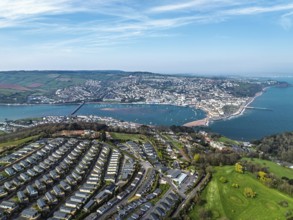 Coast View Holiday Park, Farms and Fields over River Teign from a drone, Teignmouth, Shaldon,