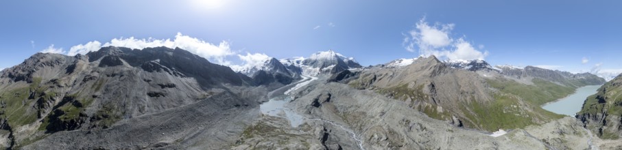 Aerial view, Alpine panorama, mountain landscape with glacier Glacier de Cheilon and summit Mont