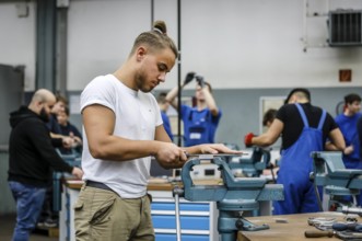 Remscheid, North Rhine-Westphalia, Germany - Trainees in the metalworking trades here during basic