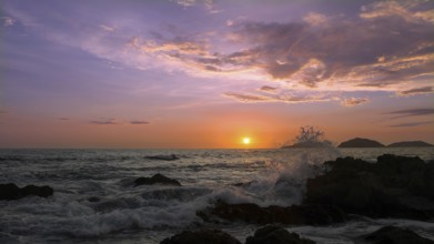 Mazatlan beaches, sunsets and scenic slow motion ocean swells and waves near Malecon sea promenade