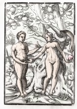 Adam und Eva im Garten Eden Aus Der Todten Tanz oder The Dance of Death erschienen in Basel 1843,