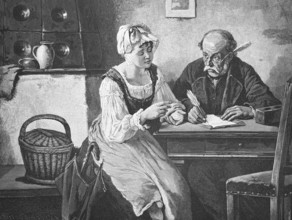 The difficult letter, father and daughter try to formulate a letter together, Historical, digitally