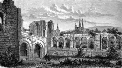 Imperial Palace Gelnhausen, also Barbarossaburg, in Hesse, Germany, in 1880, Historical, digital
