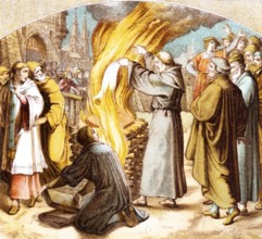 Luther publicly burns the papal bull of excommunication from Pope Leo X, Decet Romanum Pontificem,