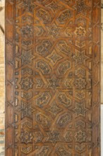 Moorish wood carving on a door, Palacio de Mondragon, Ronda City Museum, Malaga, Spain, Europe
