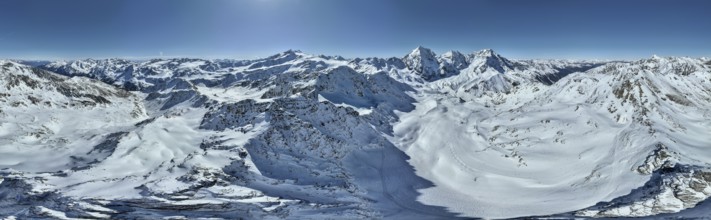 Aerial view, snow-covered mountain landscape, view of Cevedale, Ortler, Monte Zebrù, Königsspitze