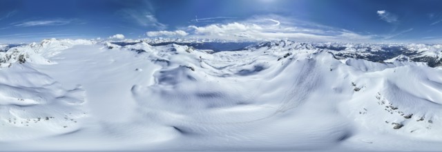 Aerial view, Alpine panorama, Snow-covered glacier plain, Plaine-Morte glacier, Bernese Alps,