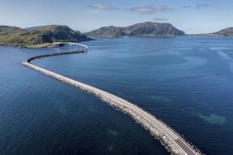Aerial view of bridge connecting islands at the norwegian coast, Norway, Europe