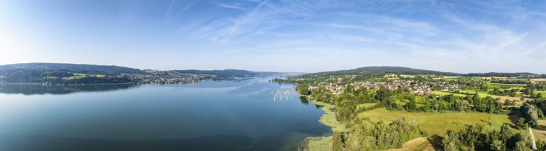 Aerial view, panorama of the Höri peninsula with the municipality of Hemmenhofen, on the left on