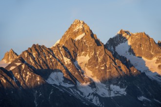Rocky peaks at sunset, alpenglow, Aiguille de Chardonnet and Aiguille d'Argentière, Mont Blanc
