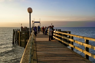 Baltic Sea beach, Baltic Sea coast with the Wustrow pier, evening mood, Baltic seaside resort
