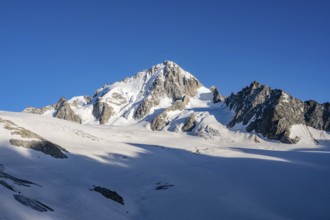 High alpine mountain landscape, summit of the Aiguille de Chardonnet and Glacier du Tour, glaciers