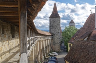 Walkway on the historic town wall on the east side of the old town centre of Rothenburg ob der