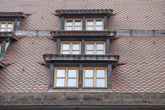 Dormer windows on the historic Unschlitthaus, built in 1491, Obere Wörthstr. 26, Nuremberg, Middle