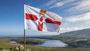 The flag of Northern Ireland flutters in the wind