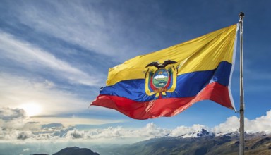 Flags, the national flag of Ecuador flutters in the wind