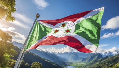 Flags, the national flag of Burundi flutters in the wind
