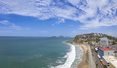 Mexico, Mazatlan sea promenade, El Malecon, near tourist beaches and scenic panoramic landscapes,