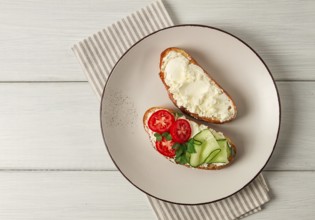Sandwich, with cream cheese, homemade, on a cutting board, rustic style, no people, selective