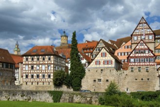 Europe, Germany, Baden-Württemberg, Schwäbisch Hall, an der Kocher, View from Unterwöhrd to the old