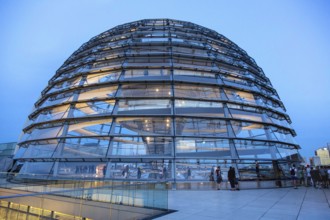 Visitors on the roof of the Reichstag, view of the Reichstag dome, Berlin, 21 May 2014