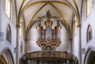 Baroque organ by organ builder Johann Michael Stumm in the interior of the collegiate church of St