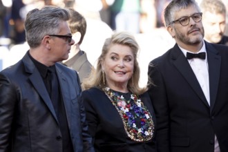 Cannes, France, 21 May 2024: Benjamin Biolay, Catherine Deneuve and Christophe Honore at the
