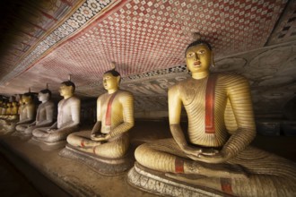 Seated Buddha statues in the Dambulla cave temple, Dambulla, Central Province, Sri Lanka, Asia