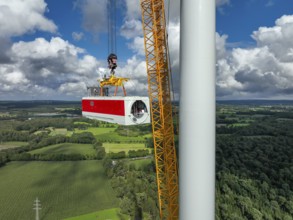 Dorsten, North Rhine-Westphalia, Germany, construction of a wind turbine, the first wind turbine of